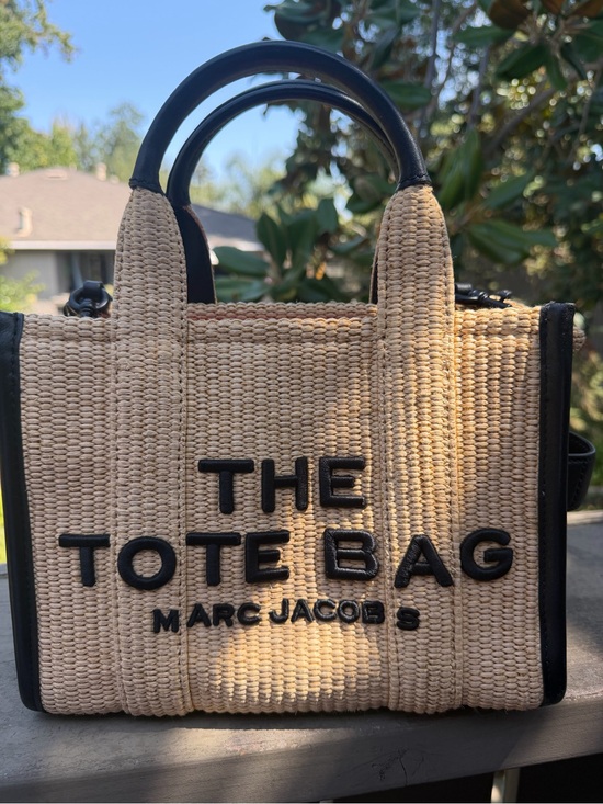 Marc Jacobs Handbags - Marc Jacobs Natural Straw Tote with Black Trim and Logo